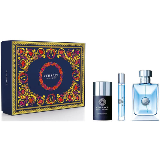 Versace Pour Homme 3 pc Set 3.4 oz EDT Spray 2.5 oz Deo 0.3 oz EDT Spray M