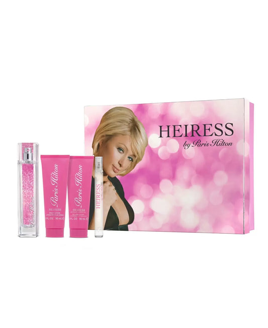 Paris Hilton Heiress 4 pc Set 3.4 oz EDP Spray 0.34 oz EDP Spray 3.0 oz Body Lotion 3.0 oz Shower Gel W