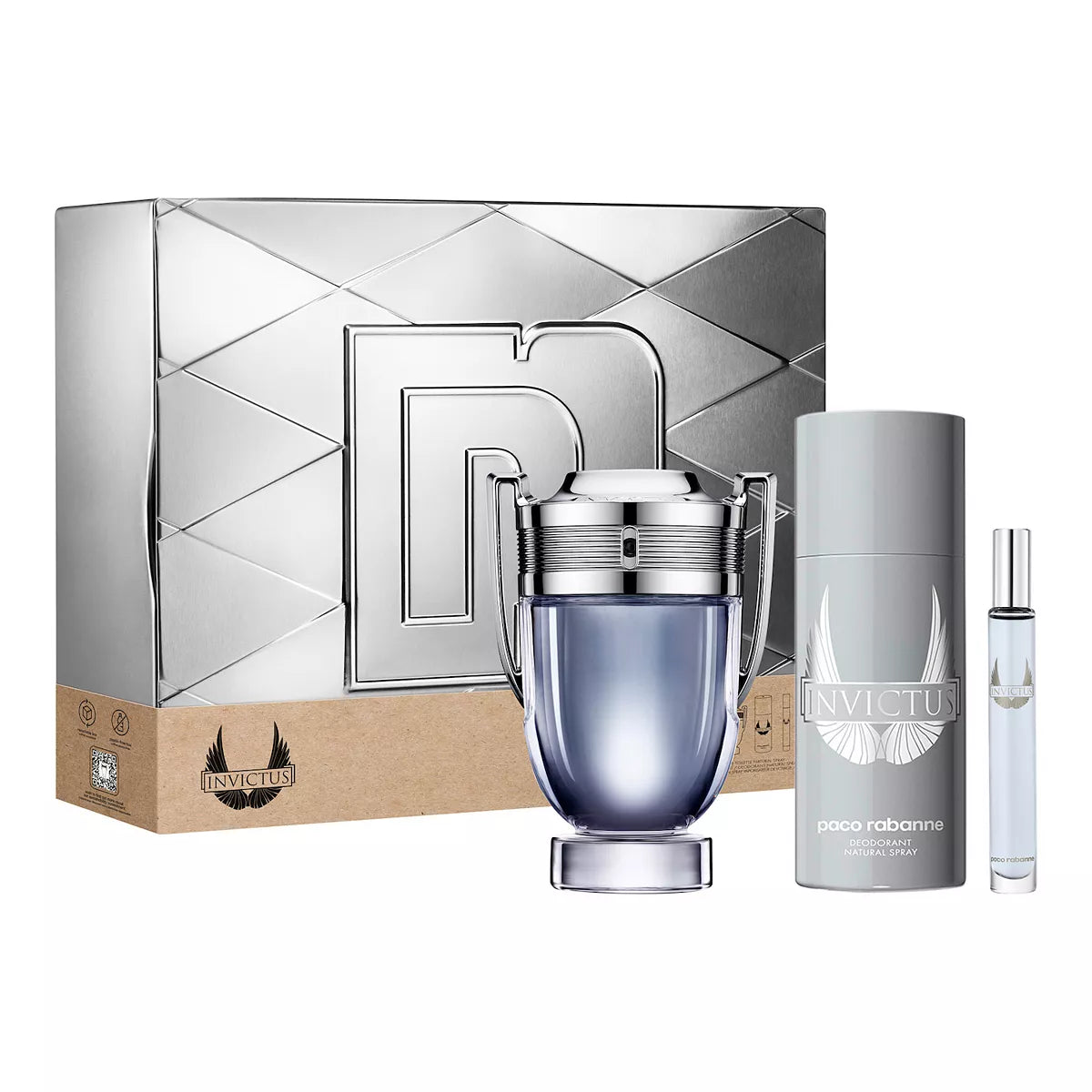 Paco Rabanne Invictus 3 pc Gift Set 3.4 oz EDT Spray for Men