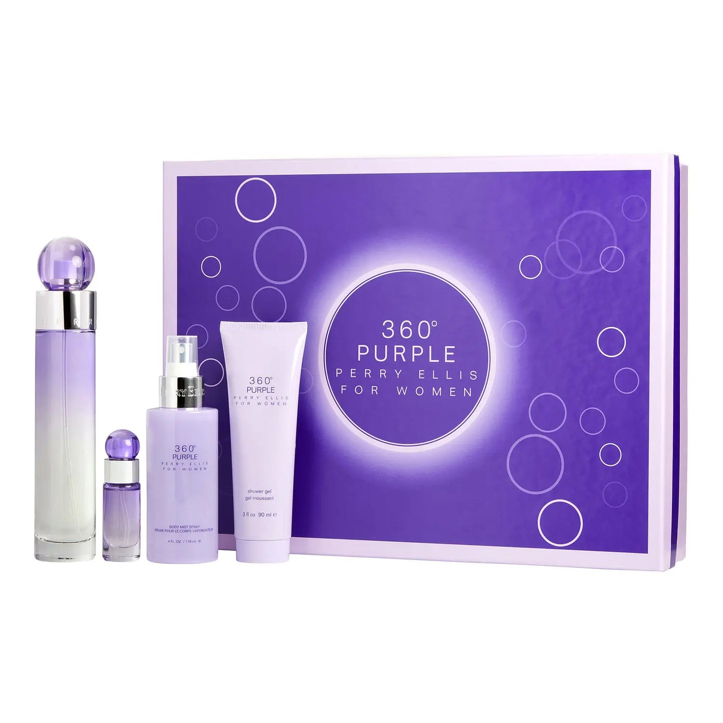 360 Purple 4 pc Gift Set by Perry Ellis 3.4 oz EDP Spray for Women