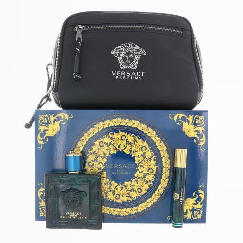 Versace Eros 3 pc Set for Men 3.4 oz EDT Spray, 0.3 oz EDT Spray, Bag